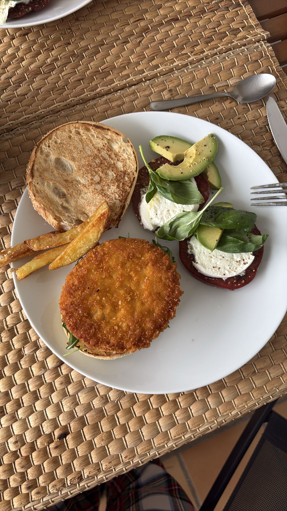 Crispy chicken burger plate