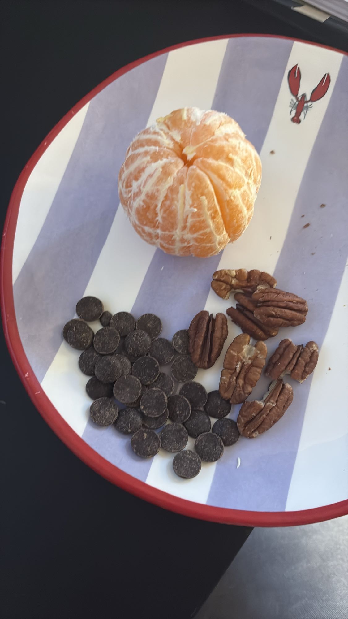 mandarina, nuez y chocolate