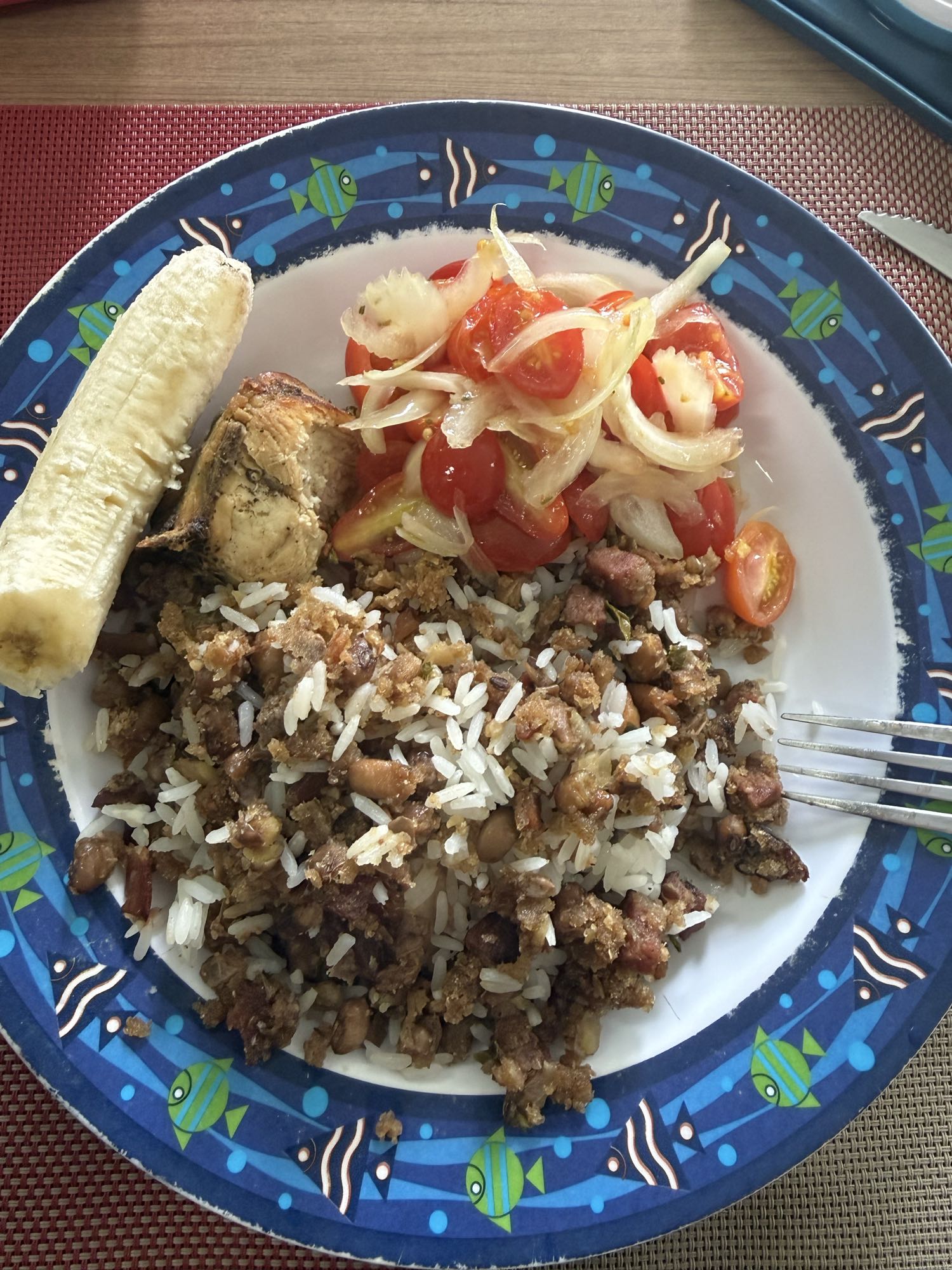 Arroz, feijão, frango e salada
