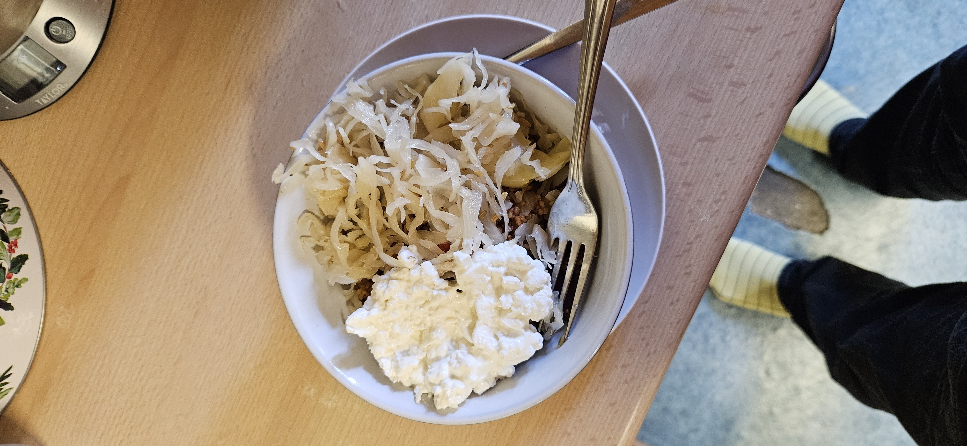 Buckwheat, sauerkraut, cottage cheese bowl