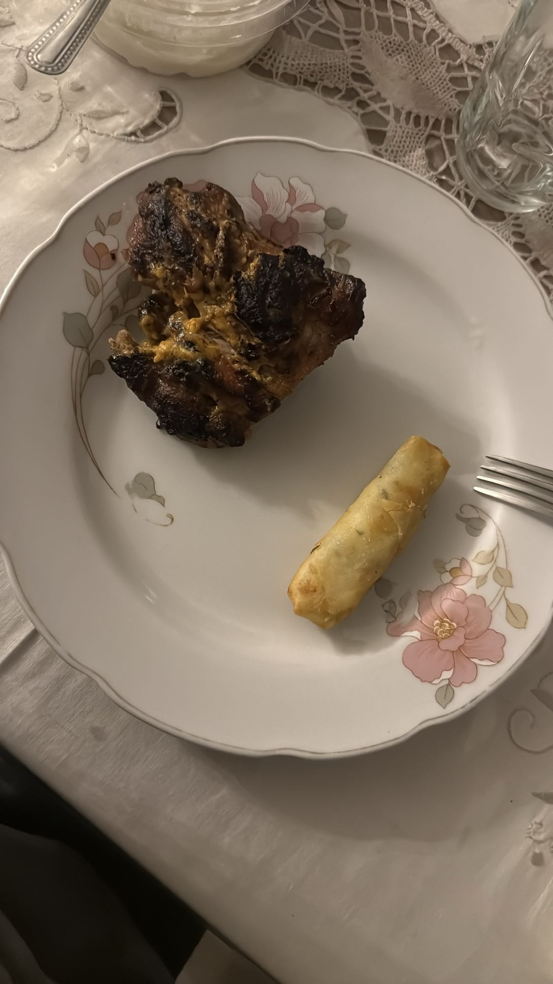 Grilled chicken and spring roll