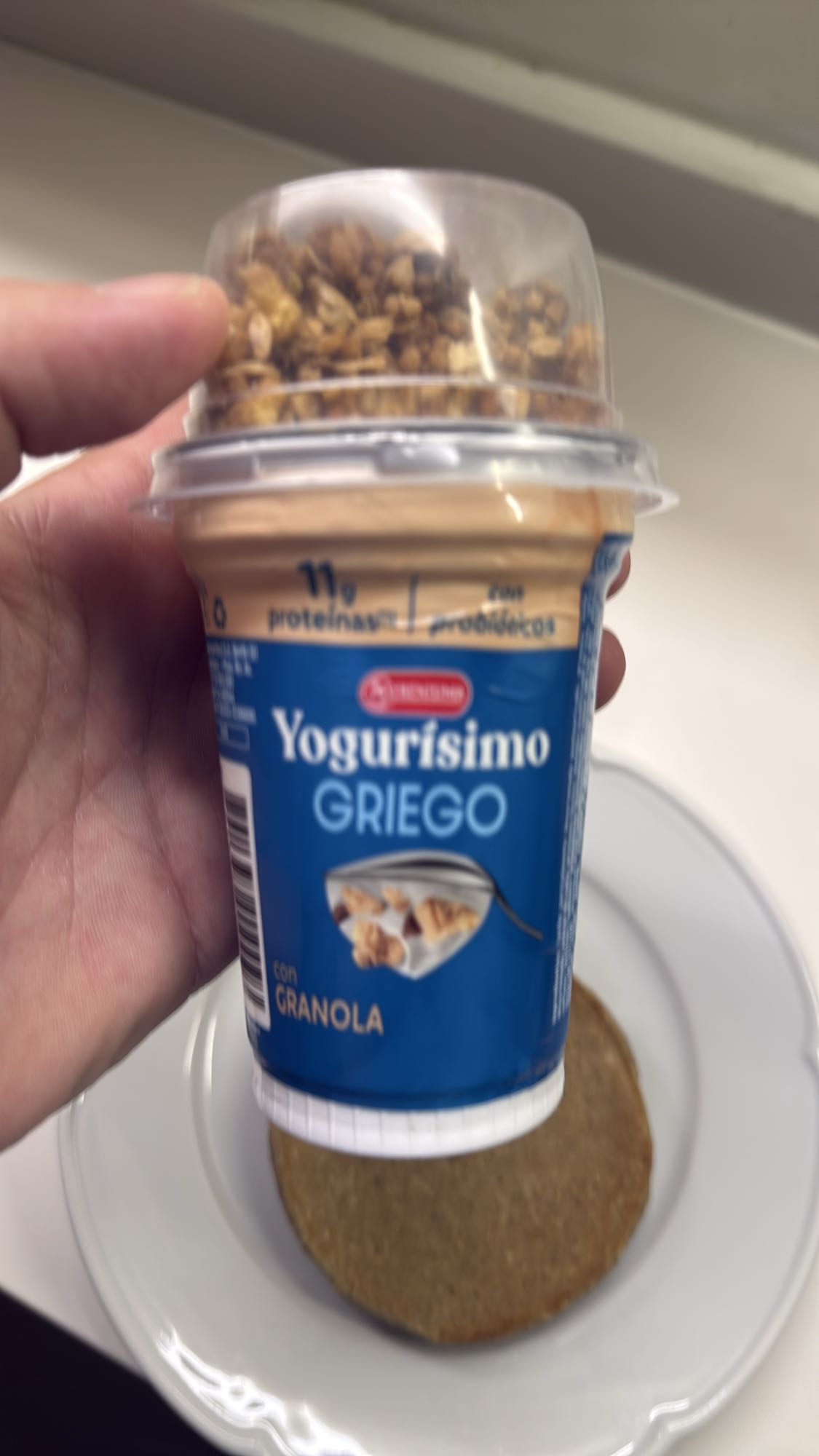 Yogur griego con granola y galleta