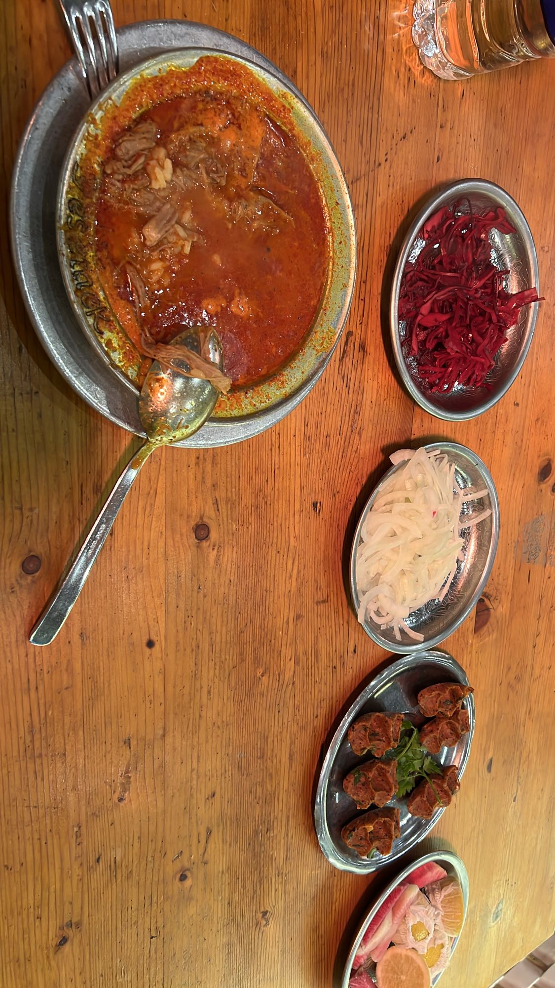 Spicy Beyran Soup with cabbage salad, and Ciğ kufte
