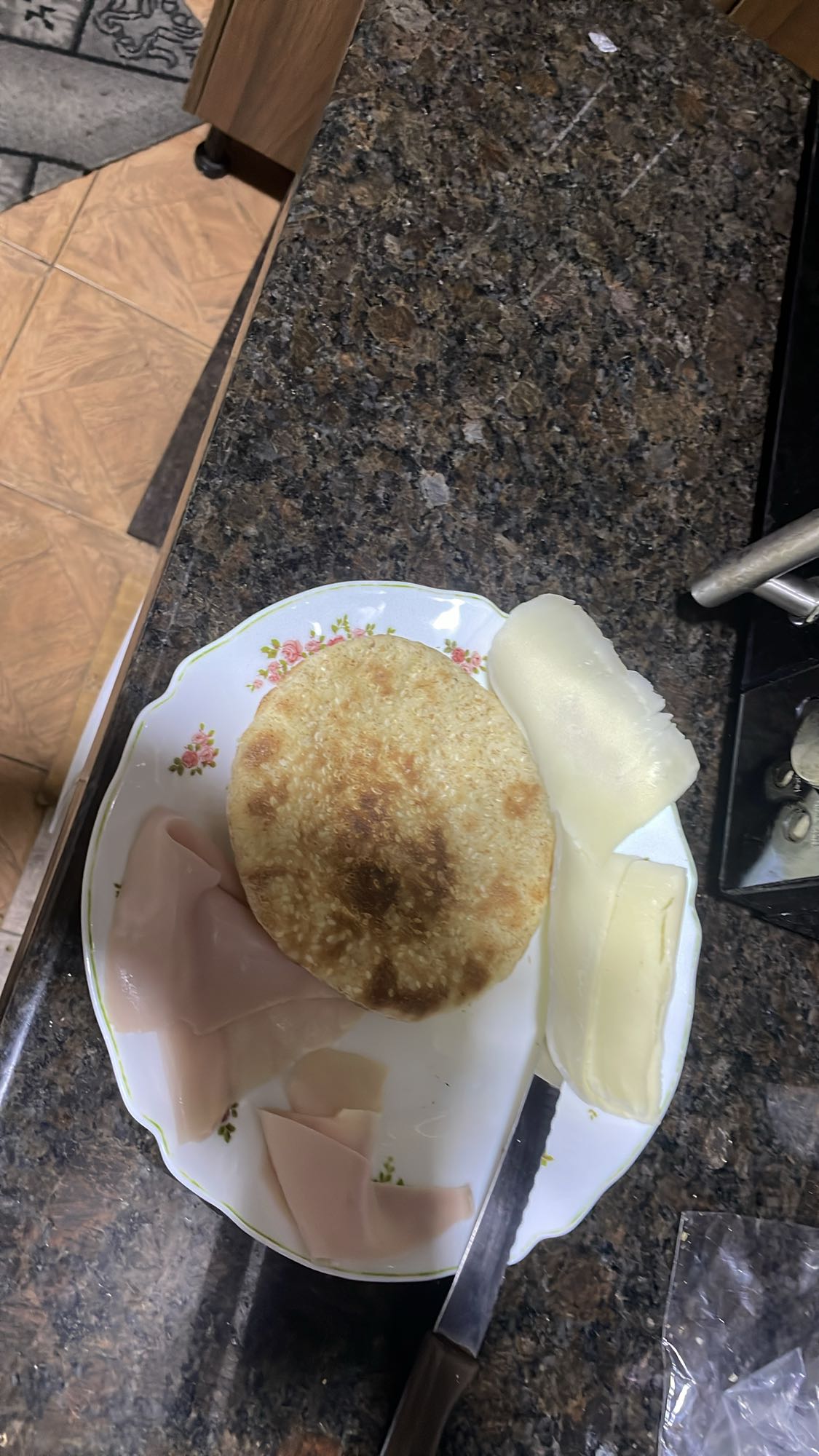 Ham, cheese, and arepa plate