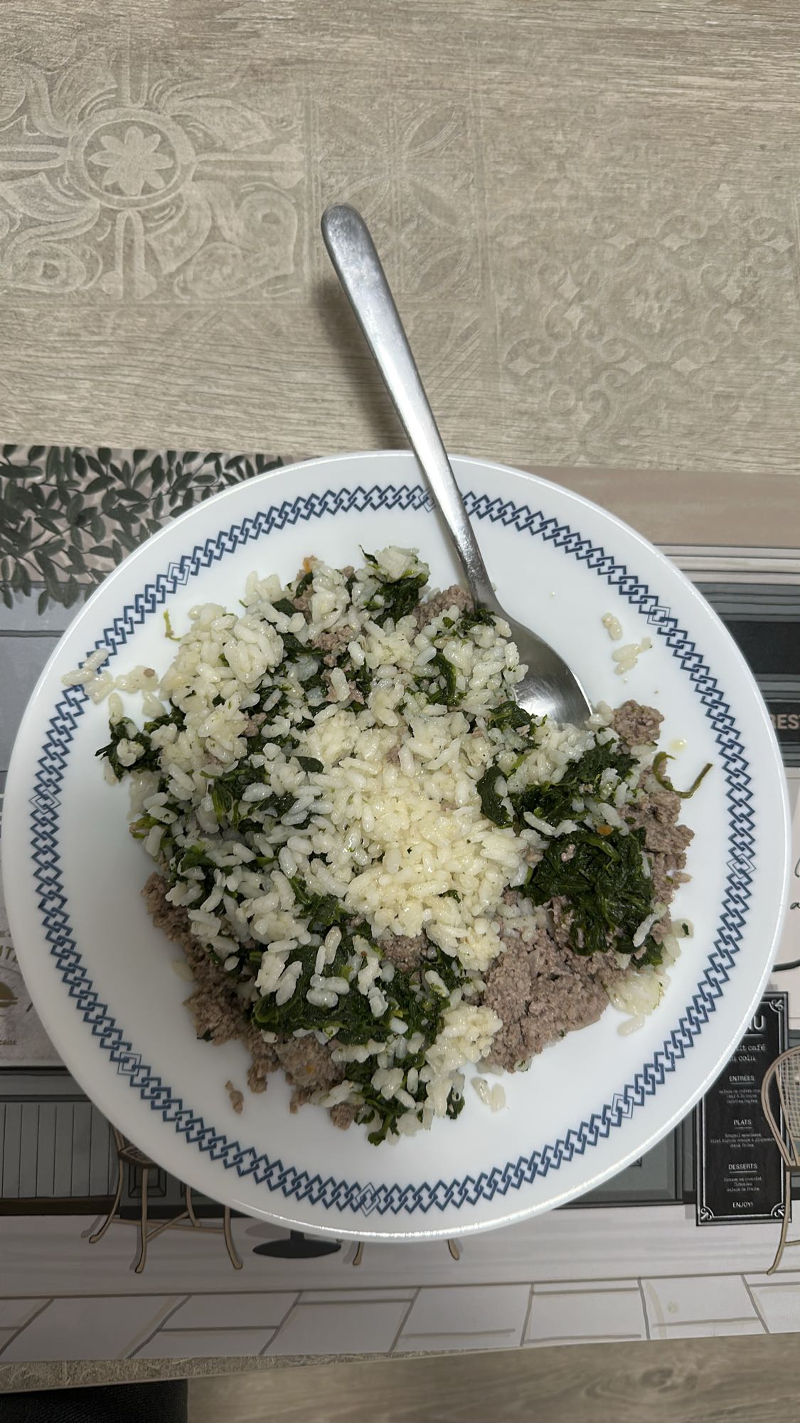 arroz con carne y espinaca