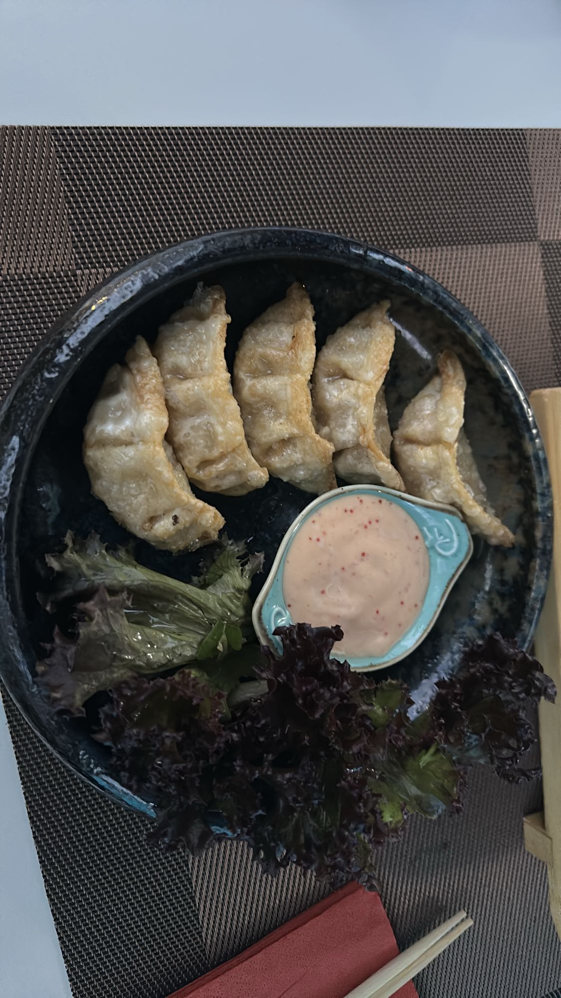 Fried dumplings with salad
