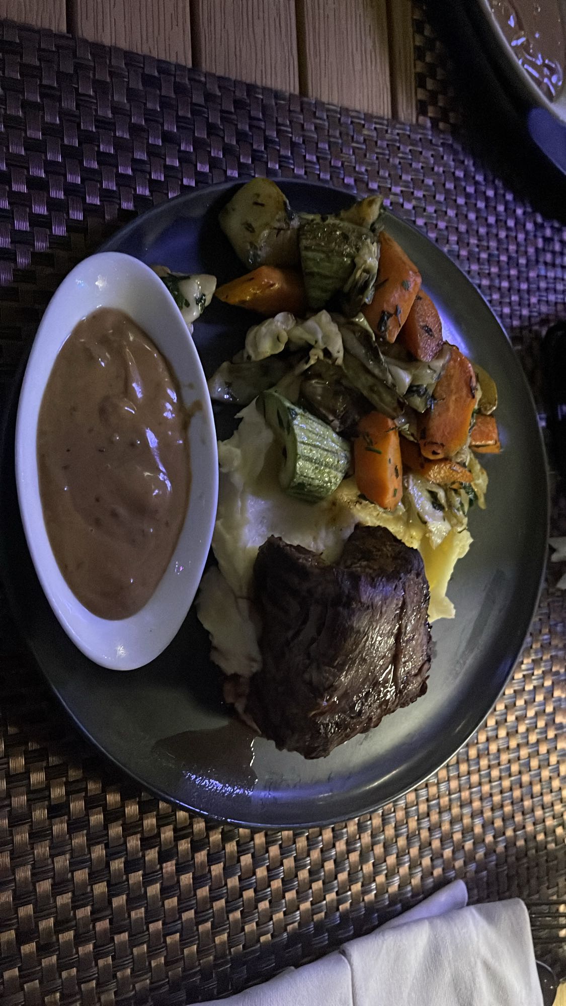 Steak with mash and veggies