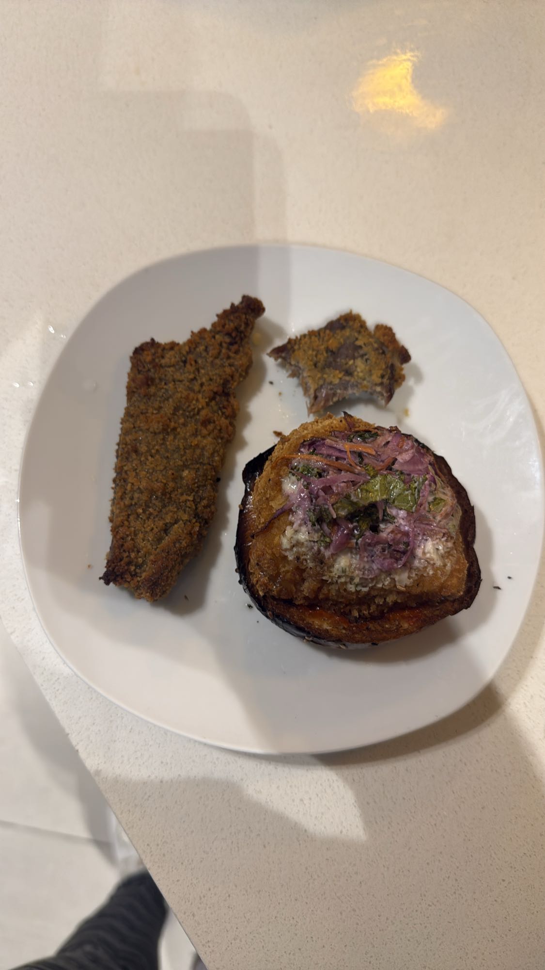 Breaded beef & stuffed eggplant