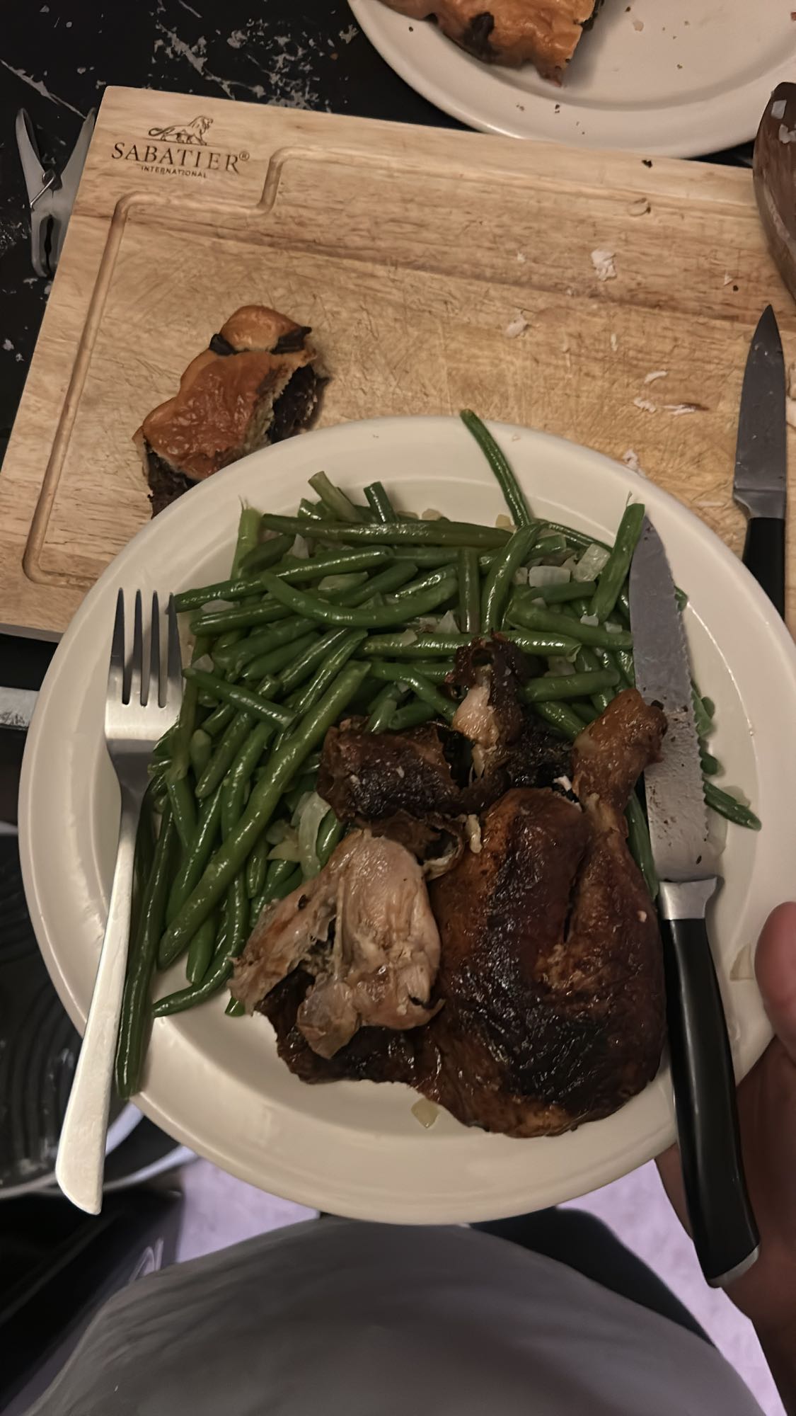 Poulet rôti et haricots verts