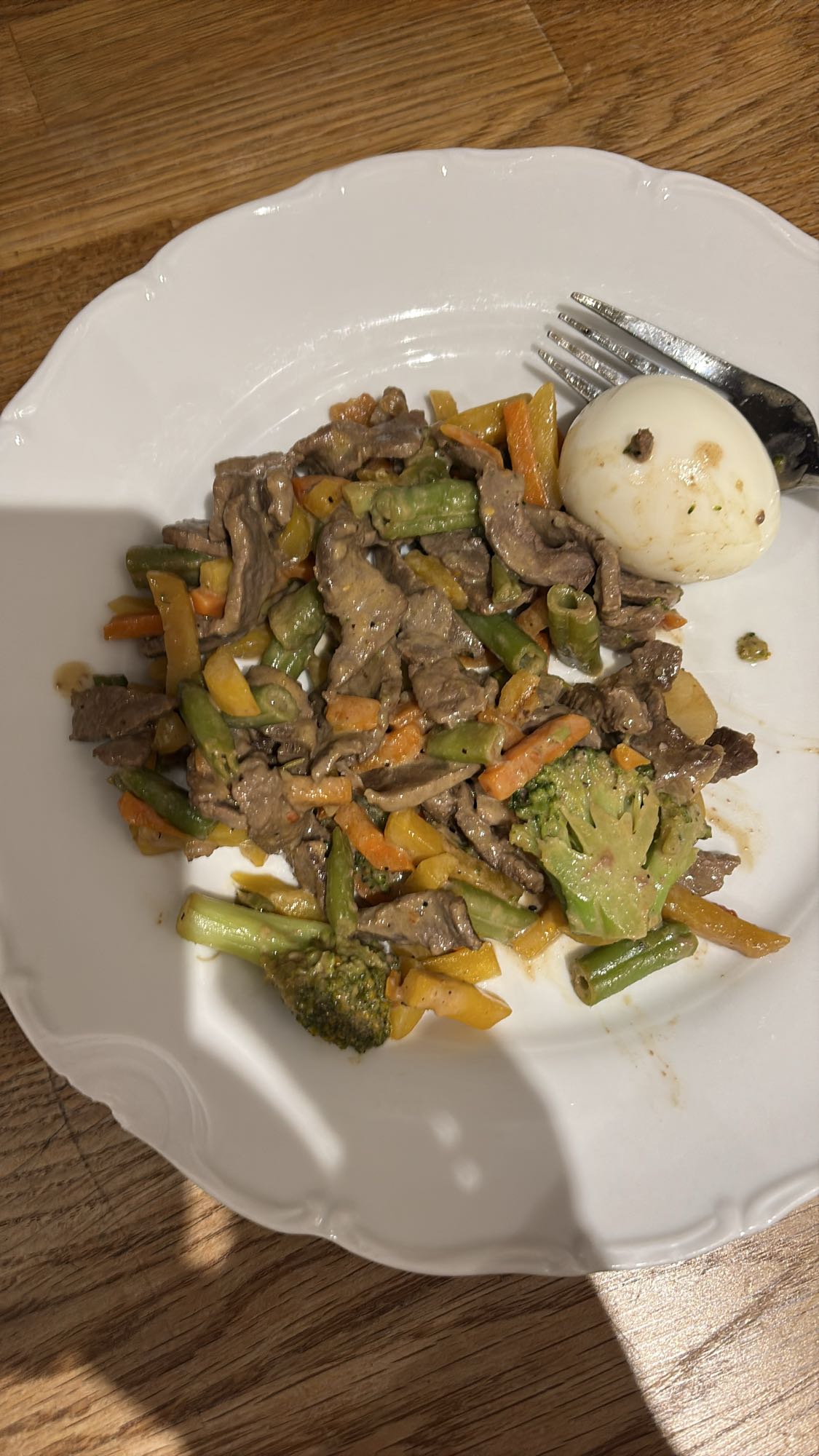 Biffwok med kokt ägg