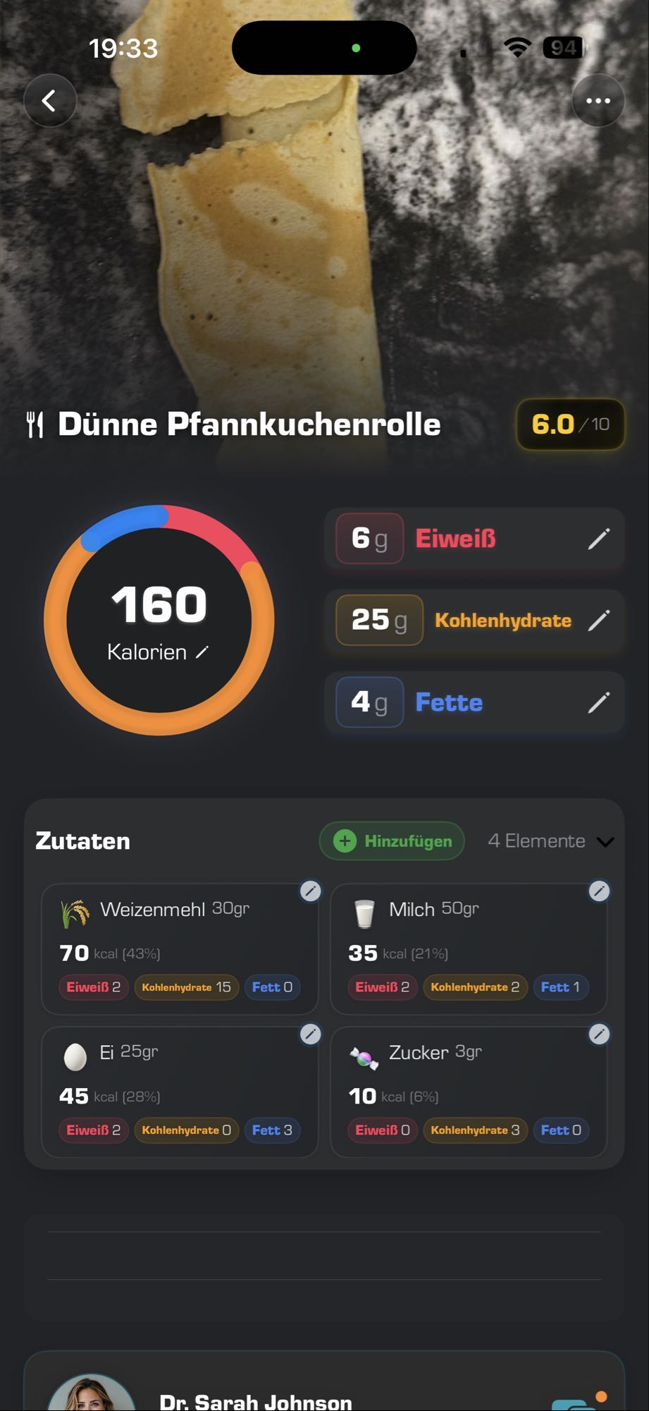 Dünne Pfannkuchenrolle
