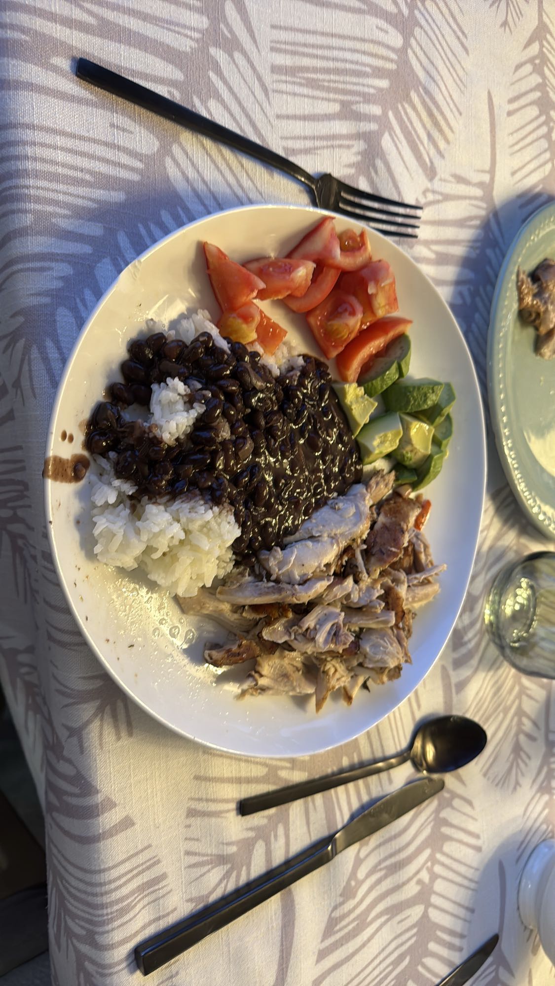 plato de cerdo, arroz y frijoles