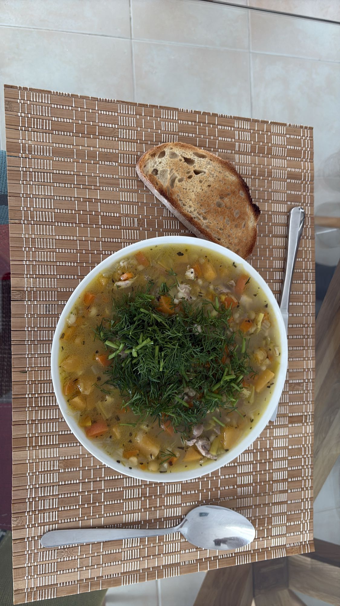 Chicken vegetable soup & toast