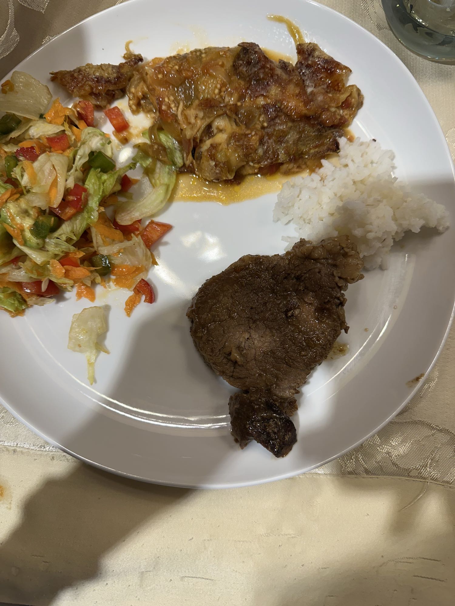 Plato carne, arroz y ensalada