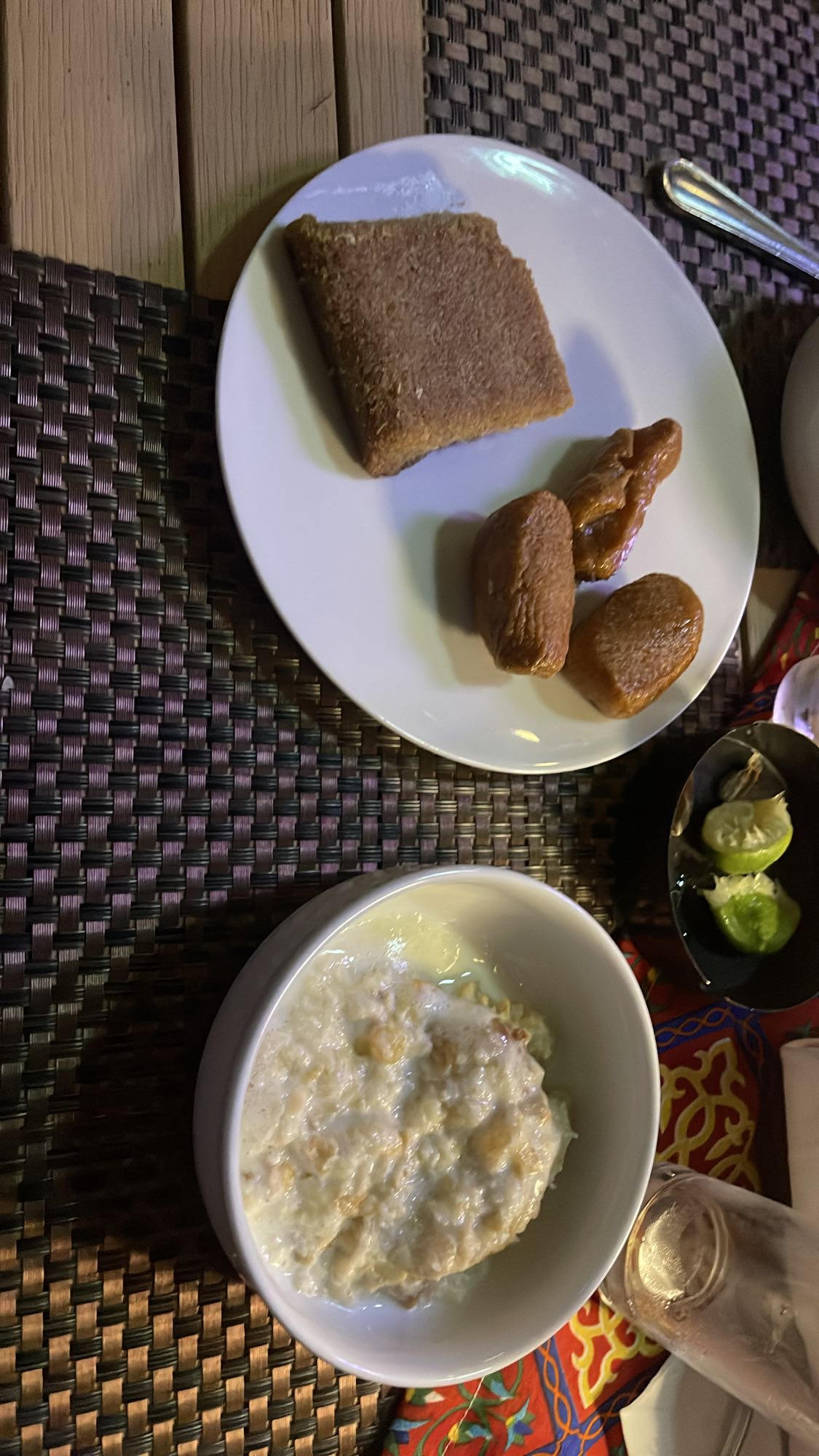 Fried bread, fritters, milk pudding