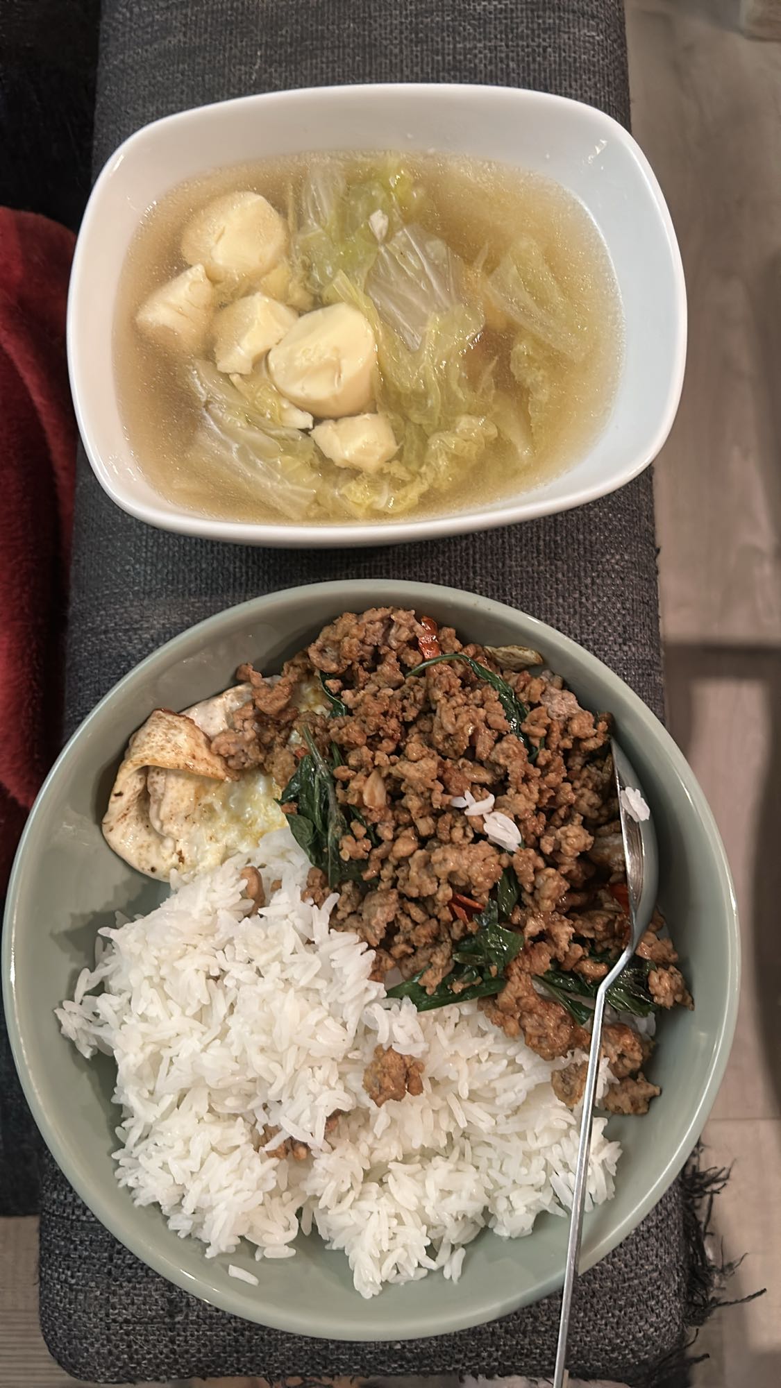 Ris, kjøttdeig og suppe