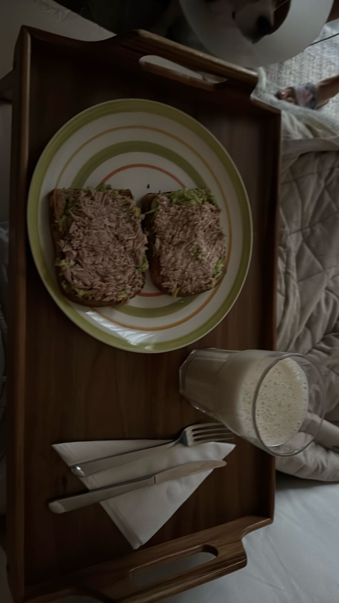 Tostadas de atún y batido