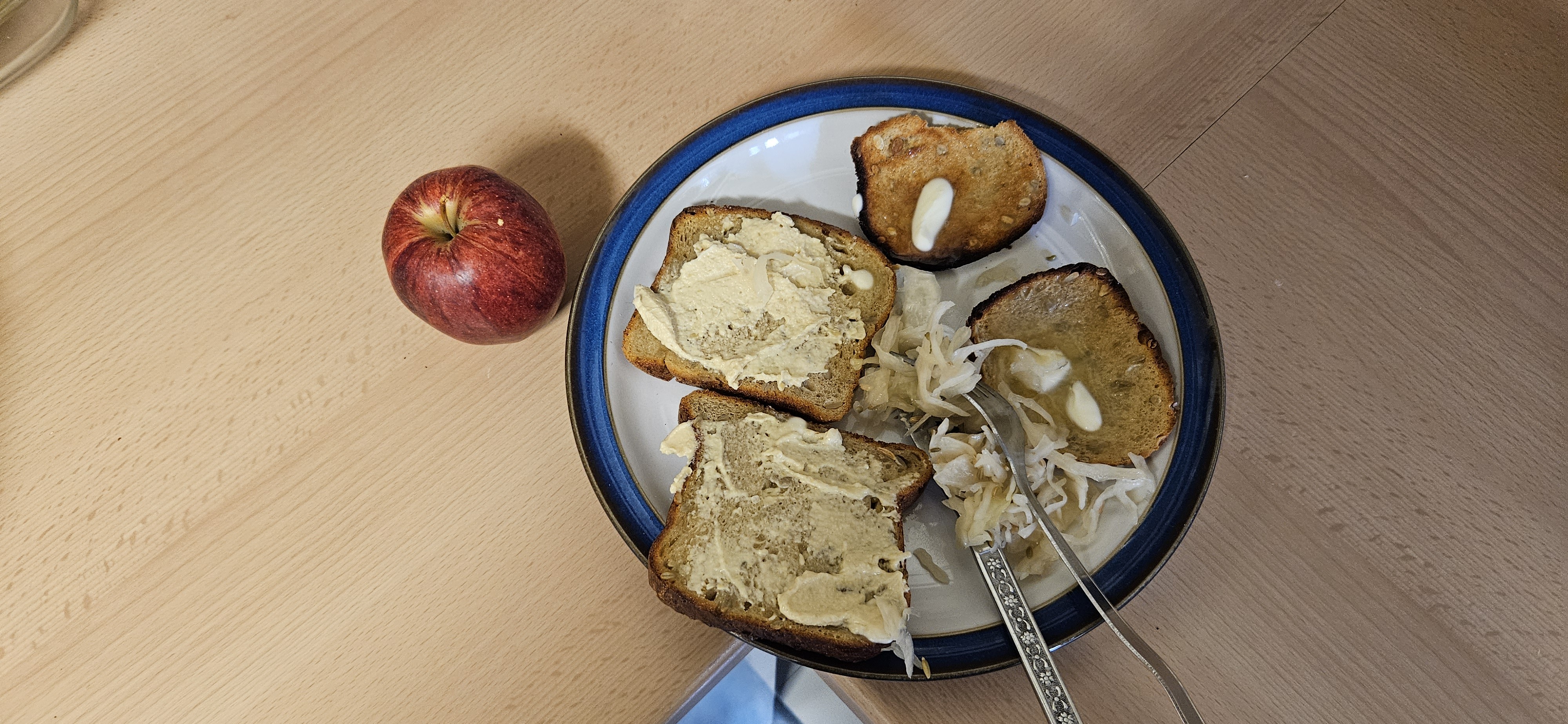 Toast, sauerkraut, apple
