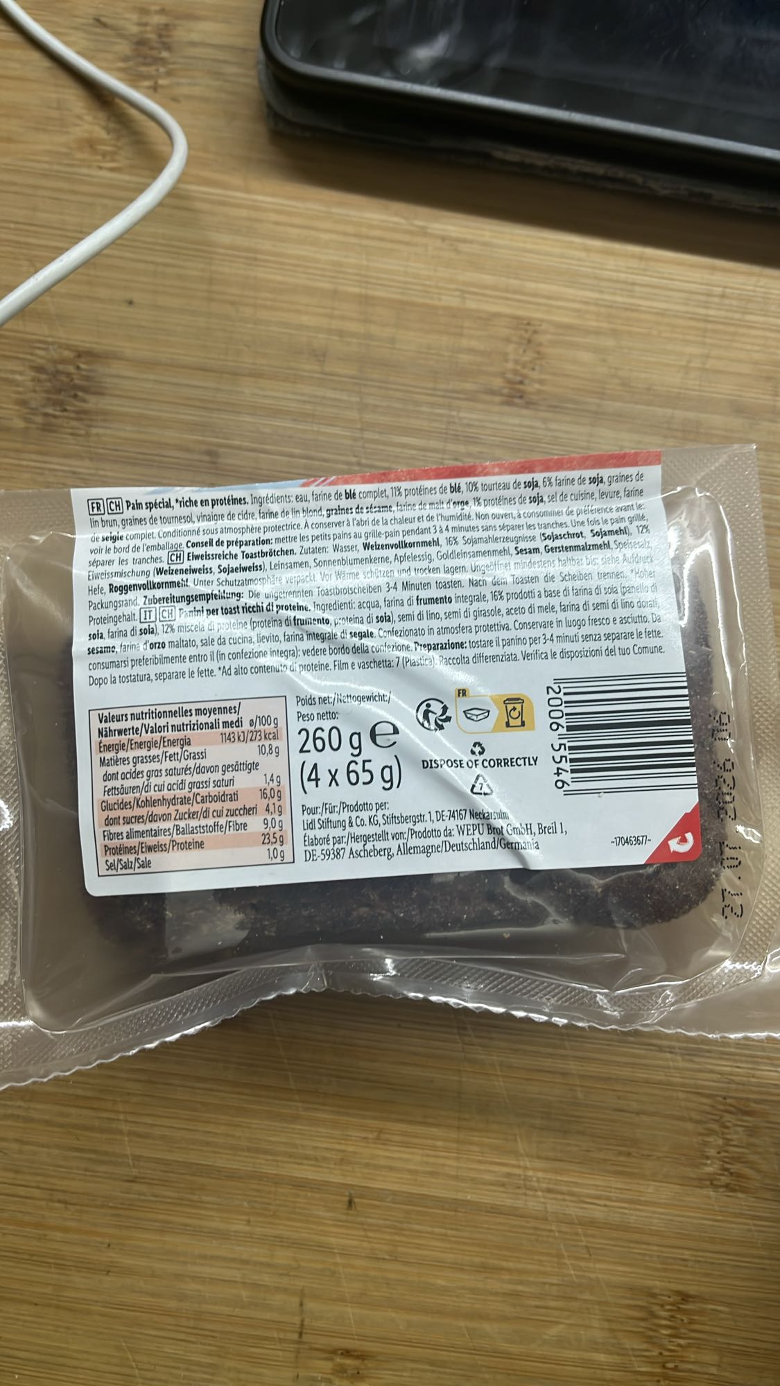 Pain protéiné tranché