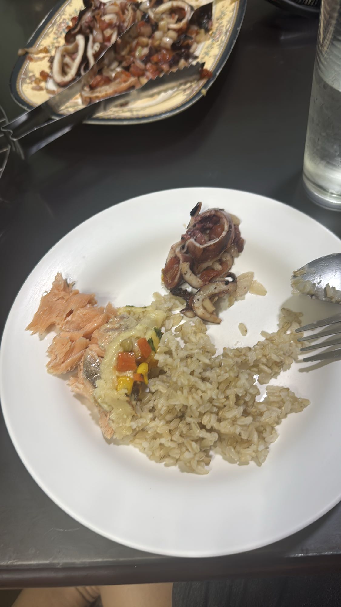 Salmon, squid, rice plate