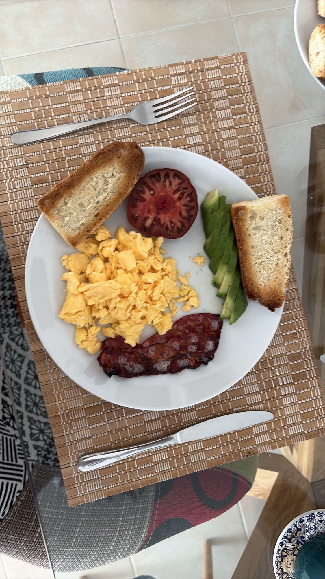 Scrambled eggs breakfast plate
