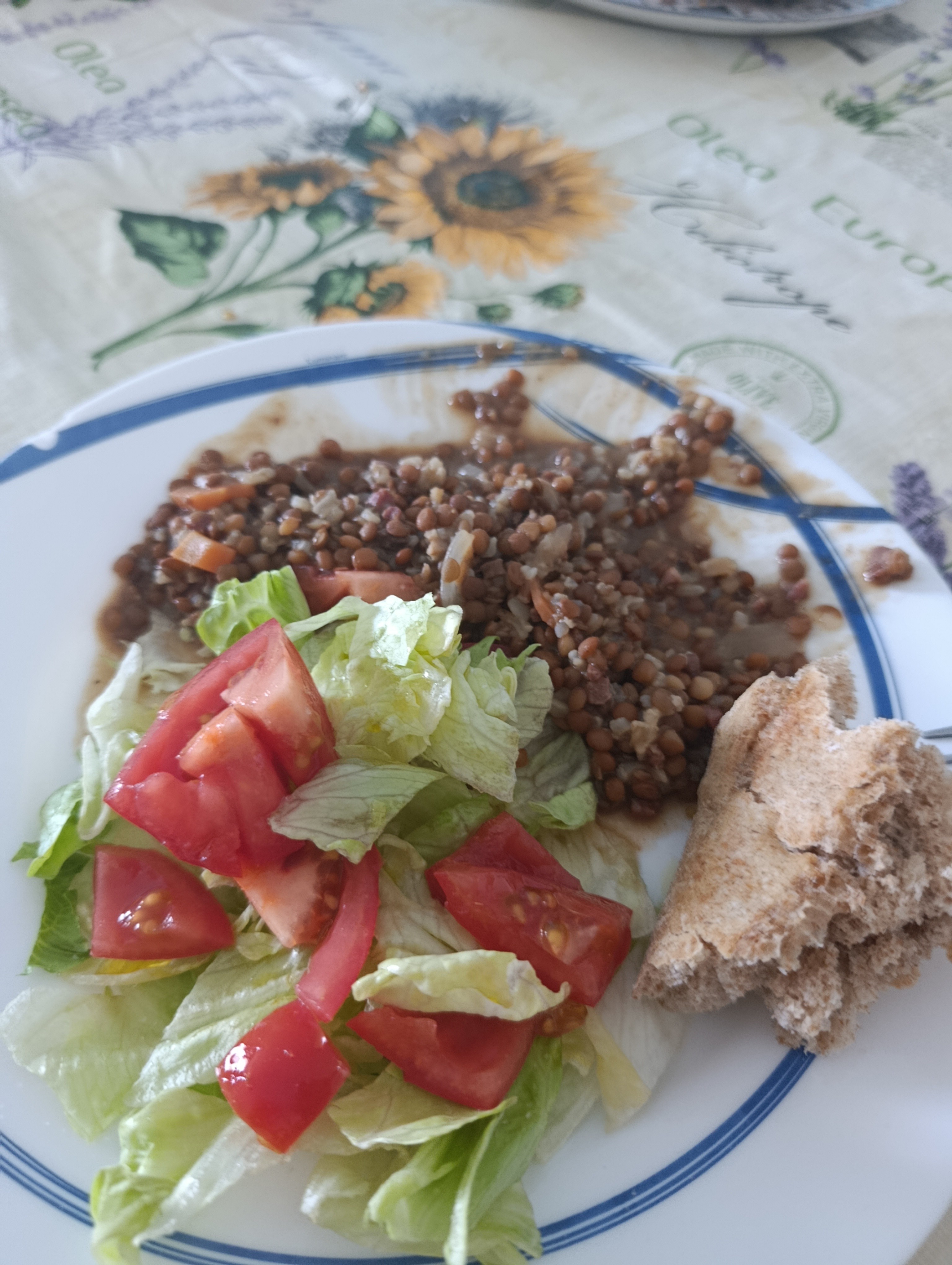 Lentejas con ensalada y pan