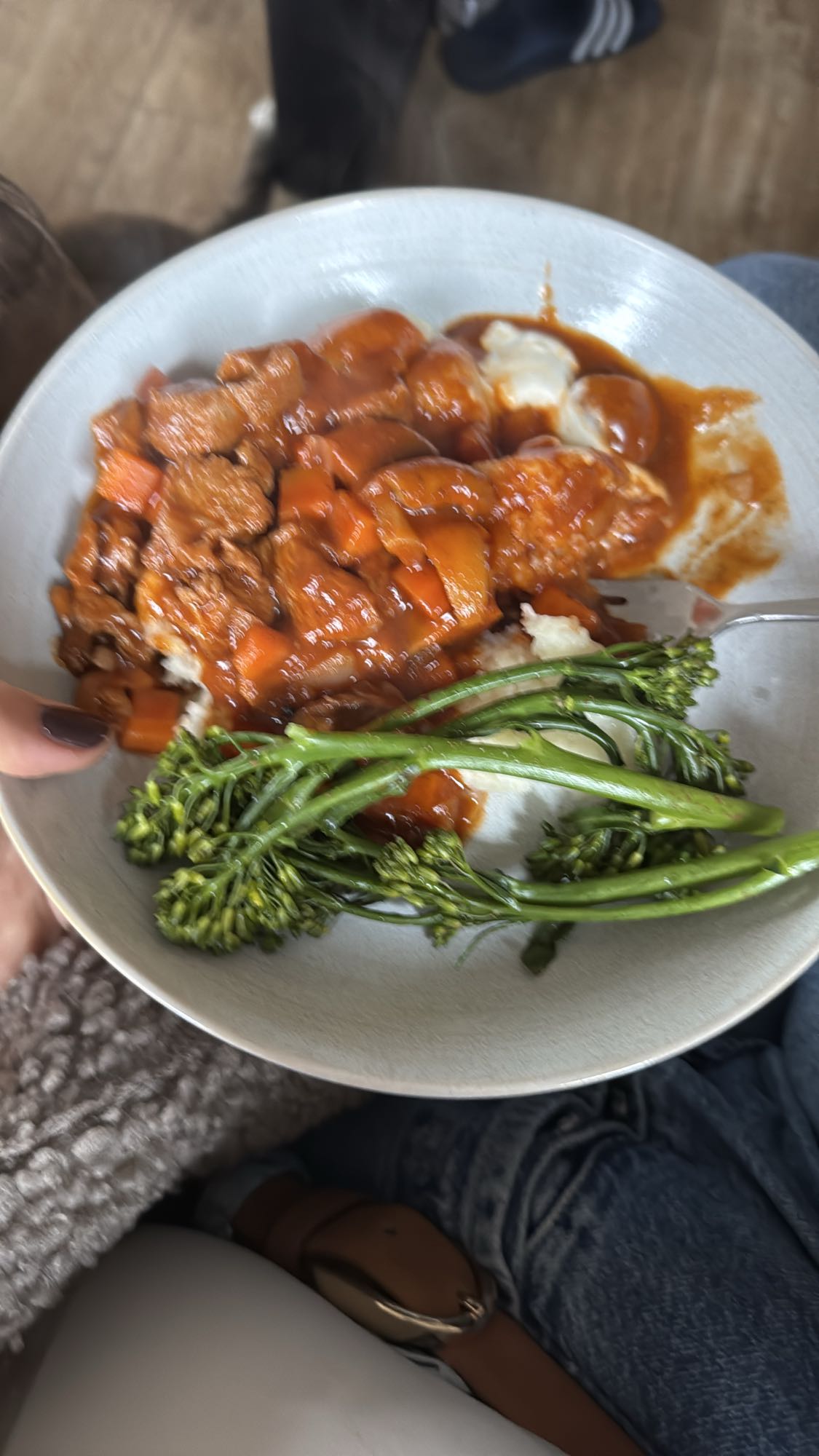 Beef stew met rijst en broccoli