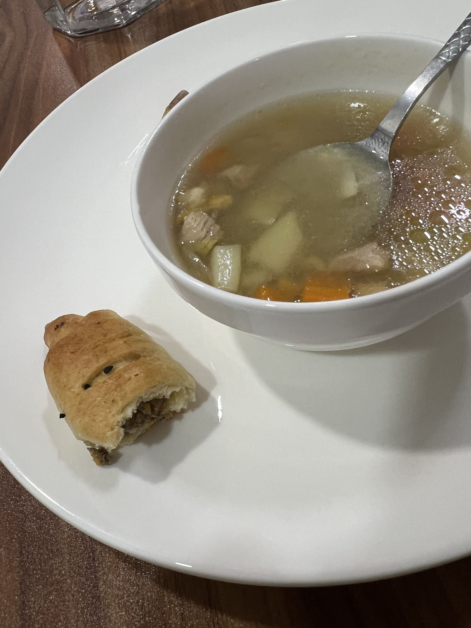 Chicken soup and pastry