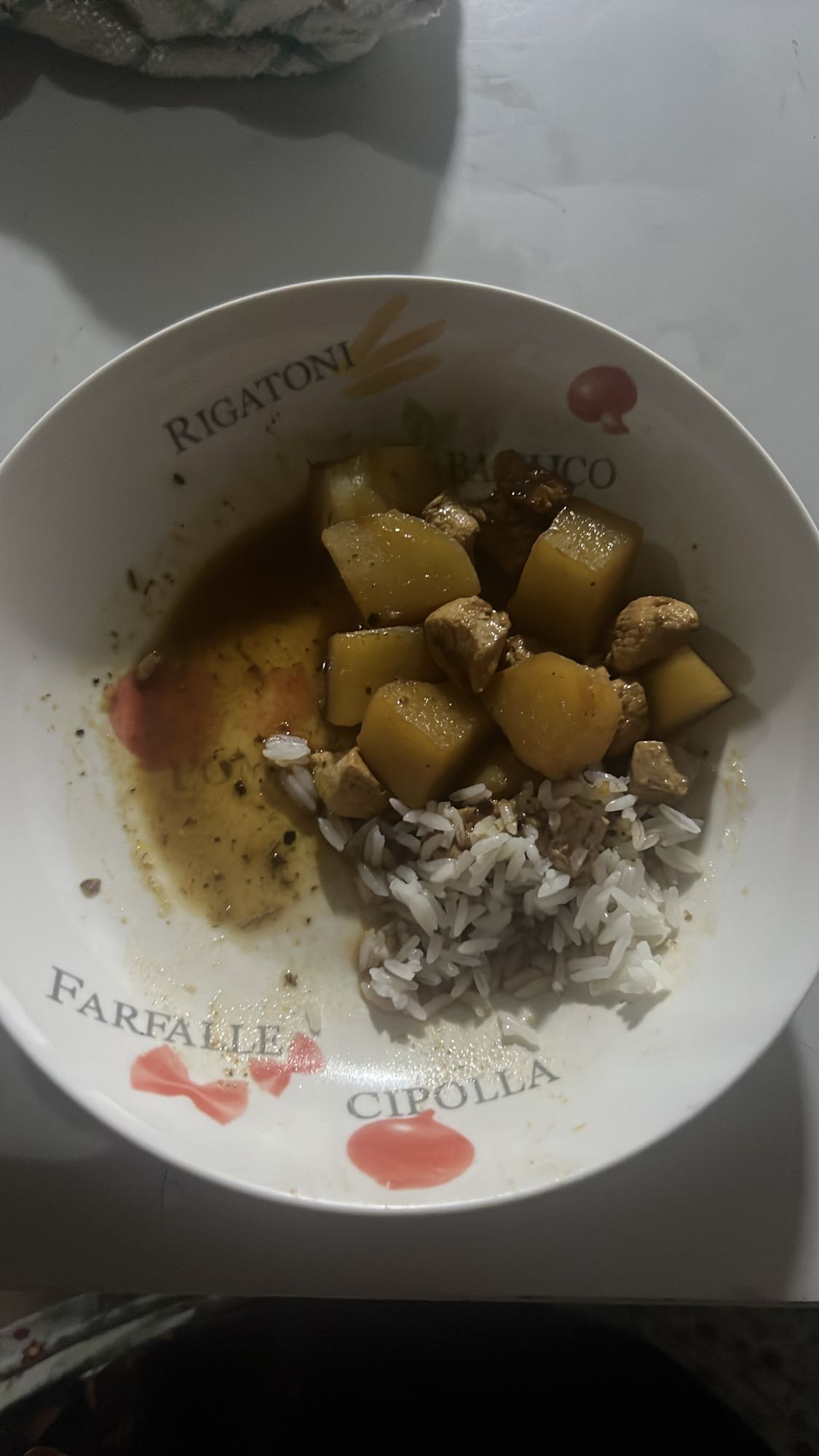 Frango, batata e arroz