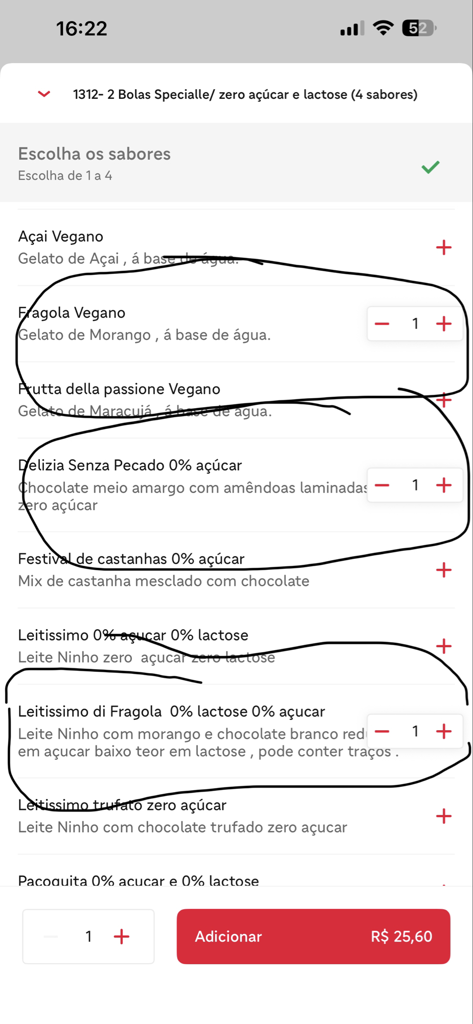 3 bolas de gelato zero açúcar