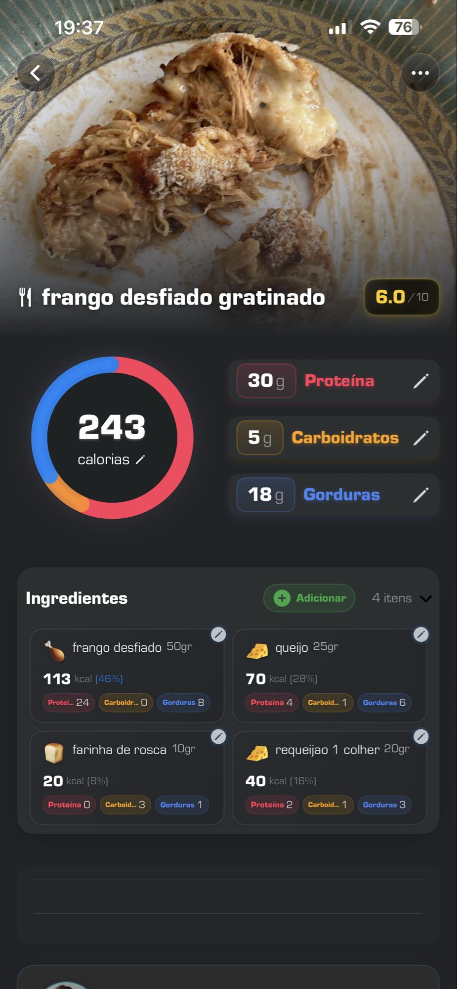 frango desfiado gratinado