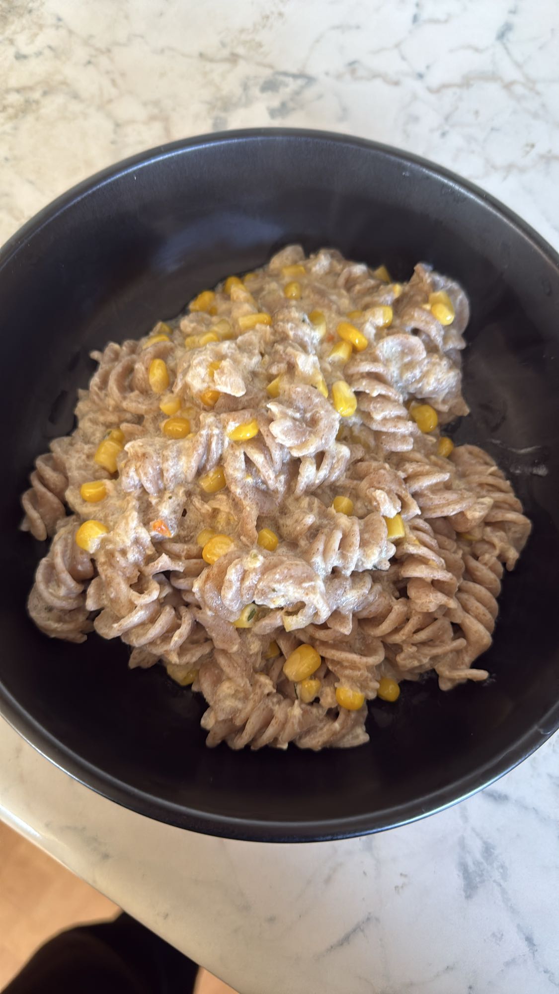 Creamy corn whole wheat pasta