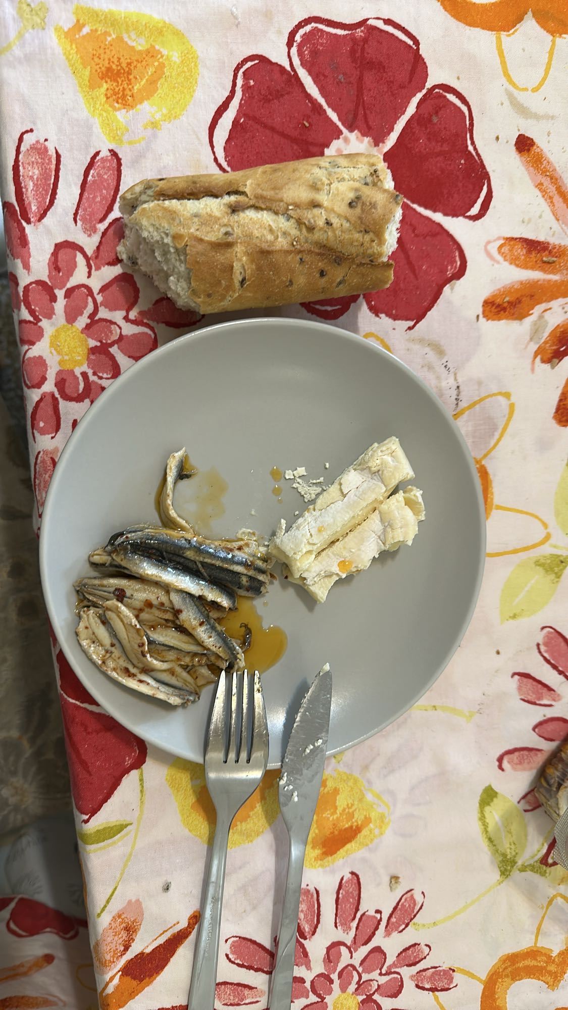 Fish, cheese and bread plate