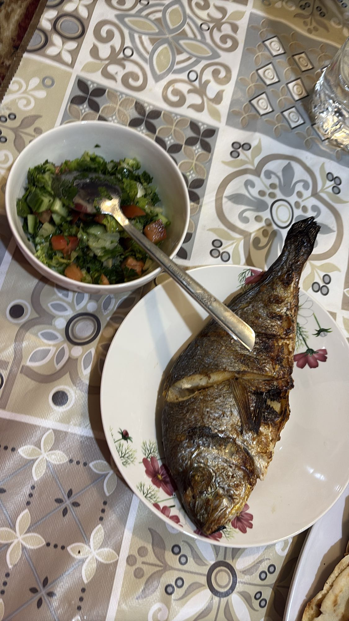 Grilled fish with salad