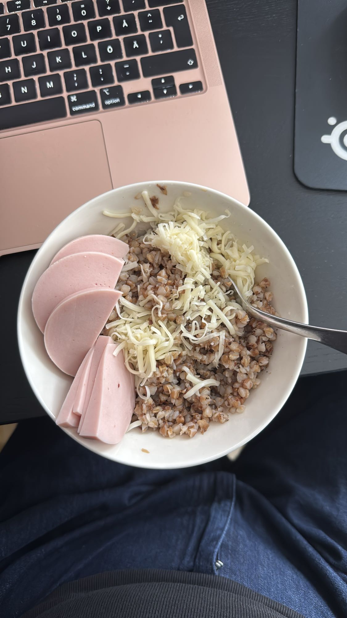 Buckwheat with cheese and bologna