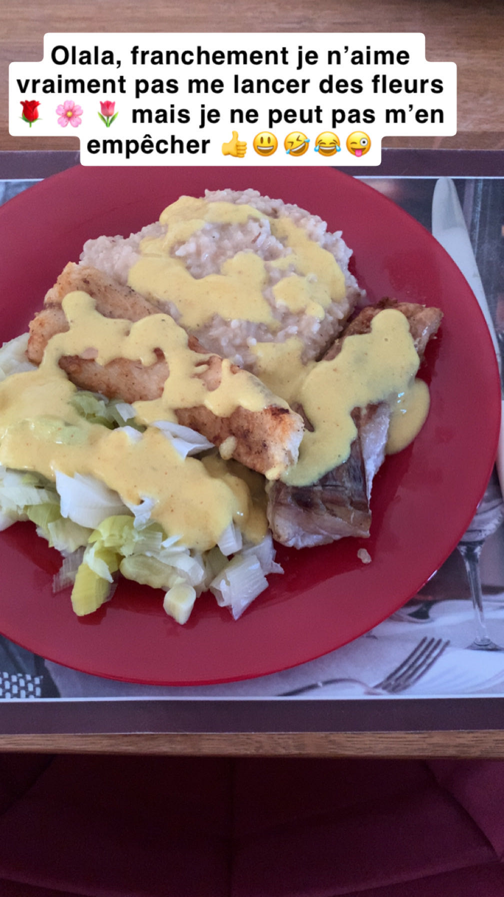 Poisson, riz et poireaux