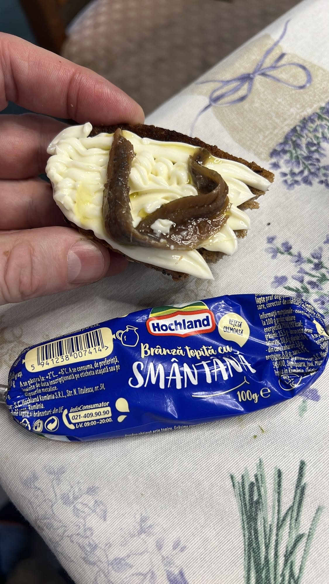 Pâine cu brânză și anșoa