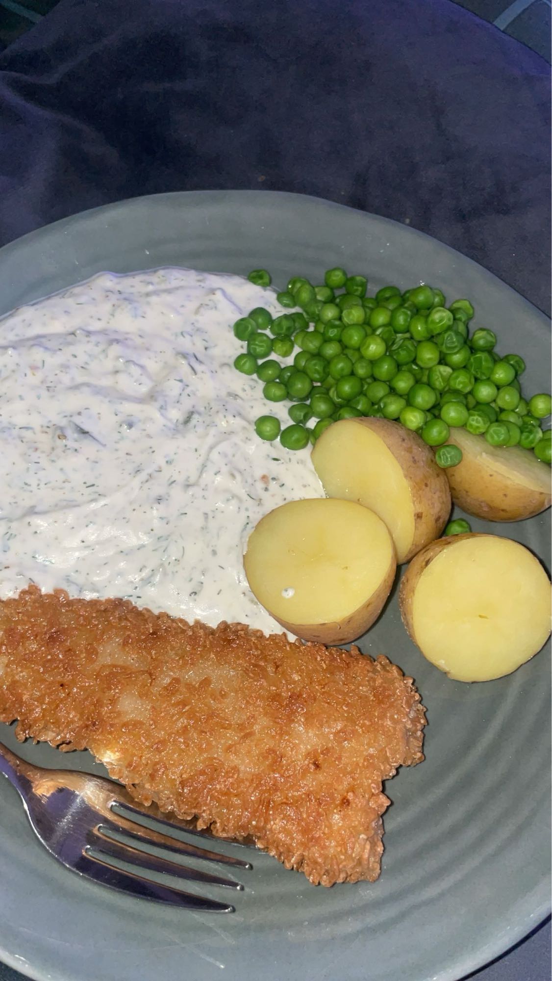 Panerad fisk med potatis