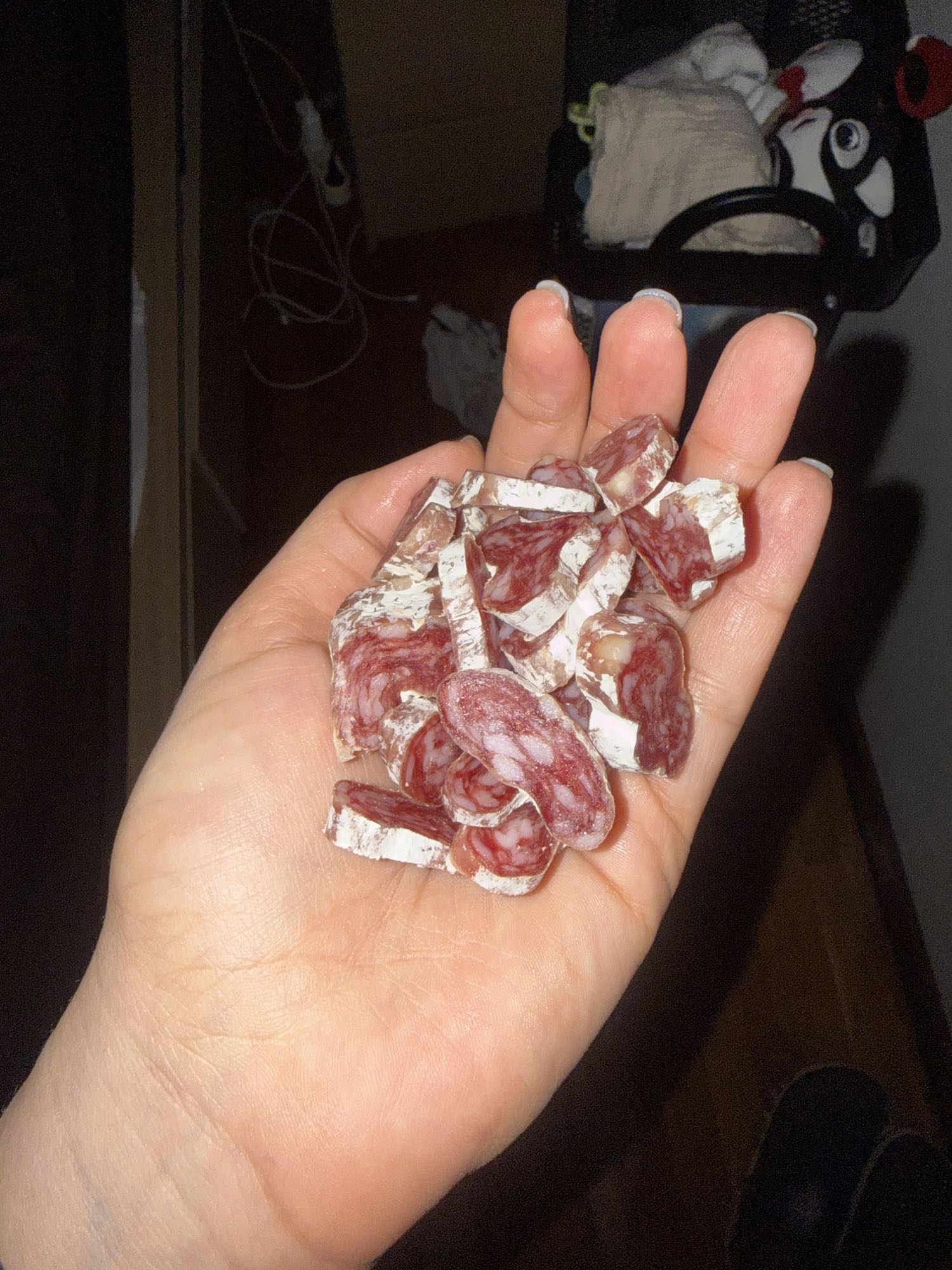Sliced dry sausage snack