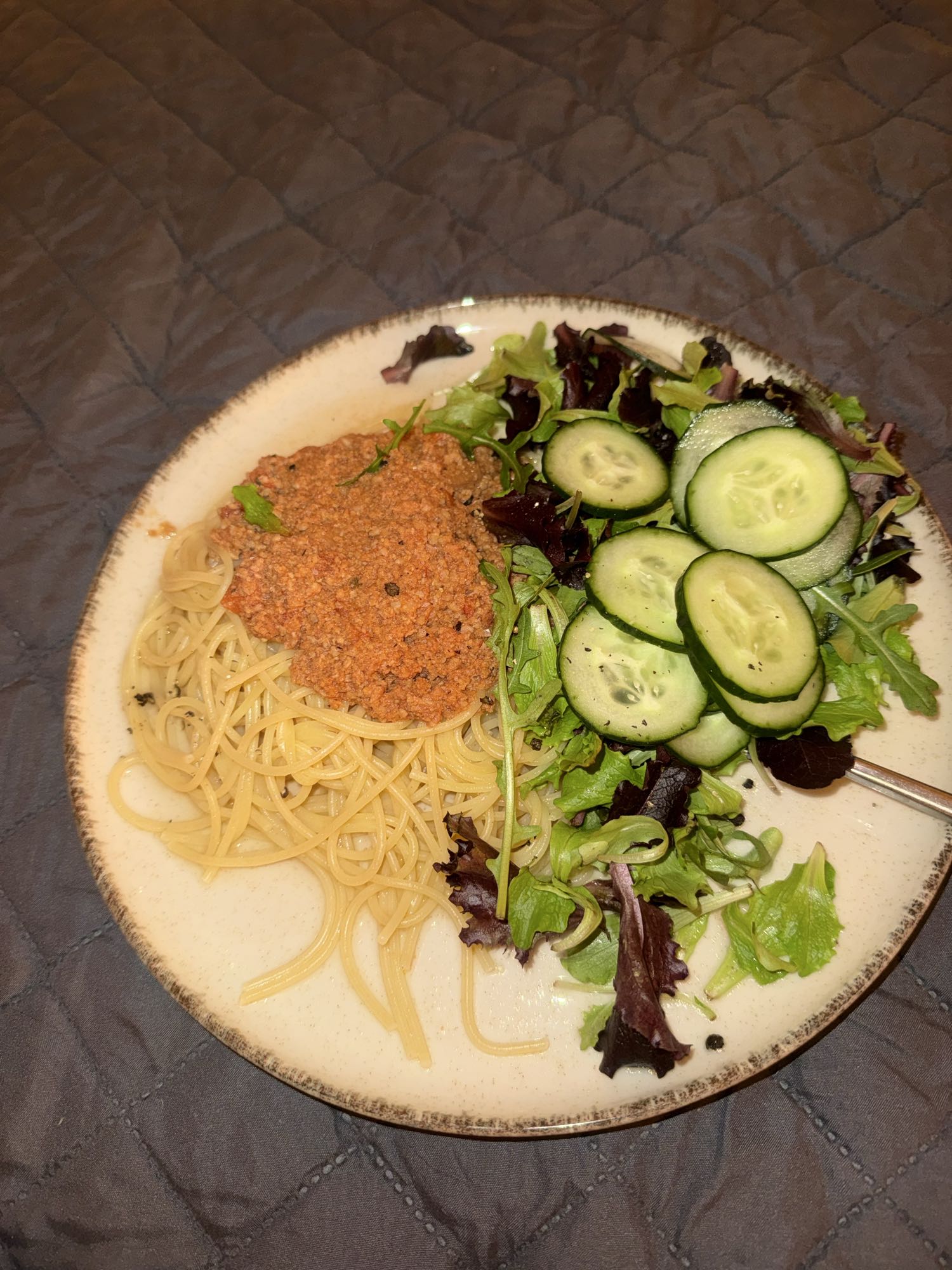 Spaghetti with salad