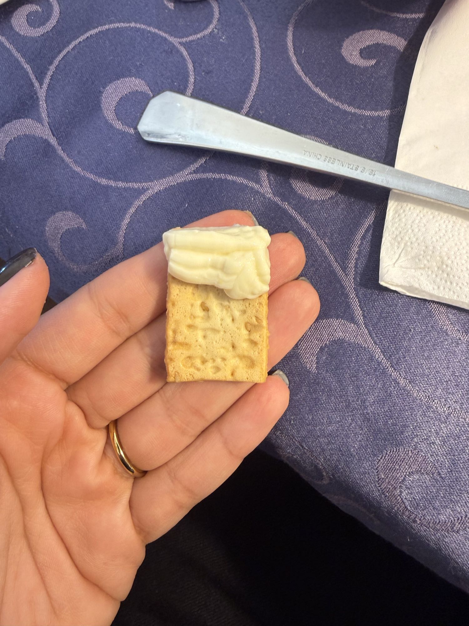 Cracker with cheese spread