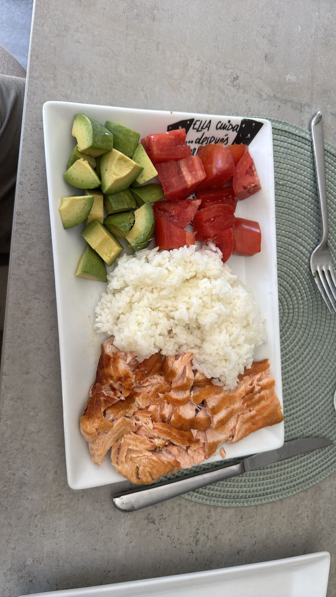 salmón con arroz y verduras