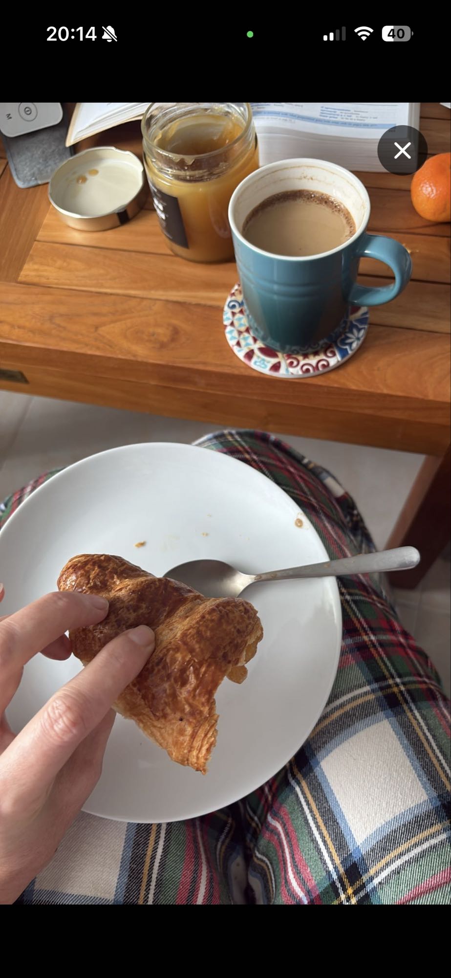 Croissant and coffee breakfast