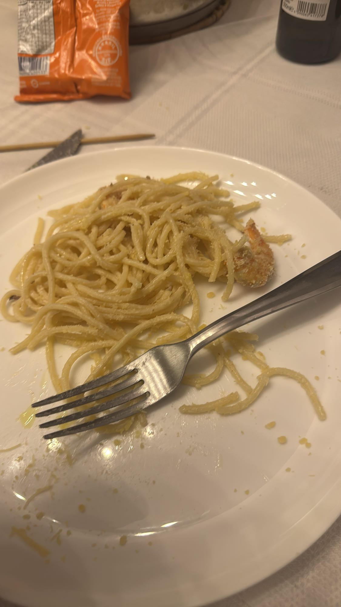 Espaguete com camarão