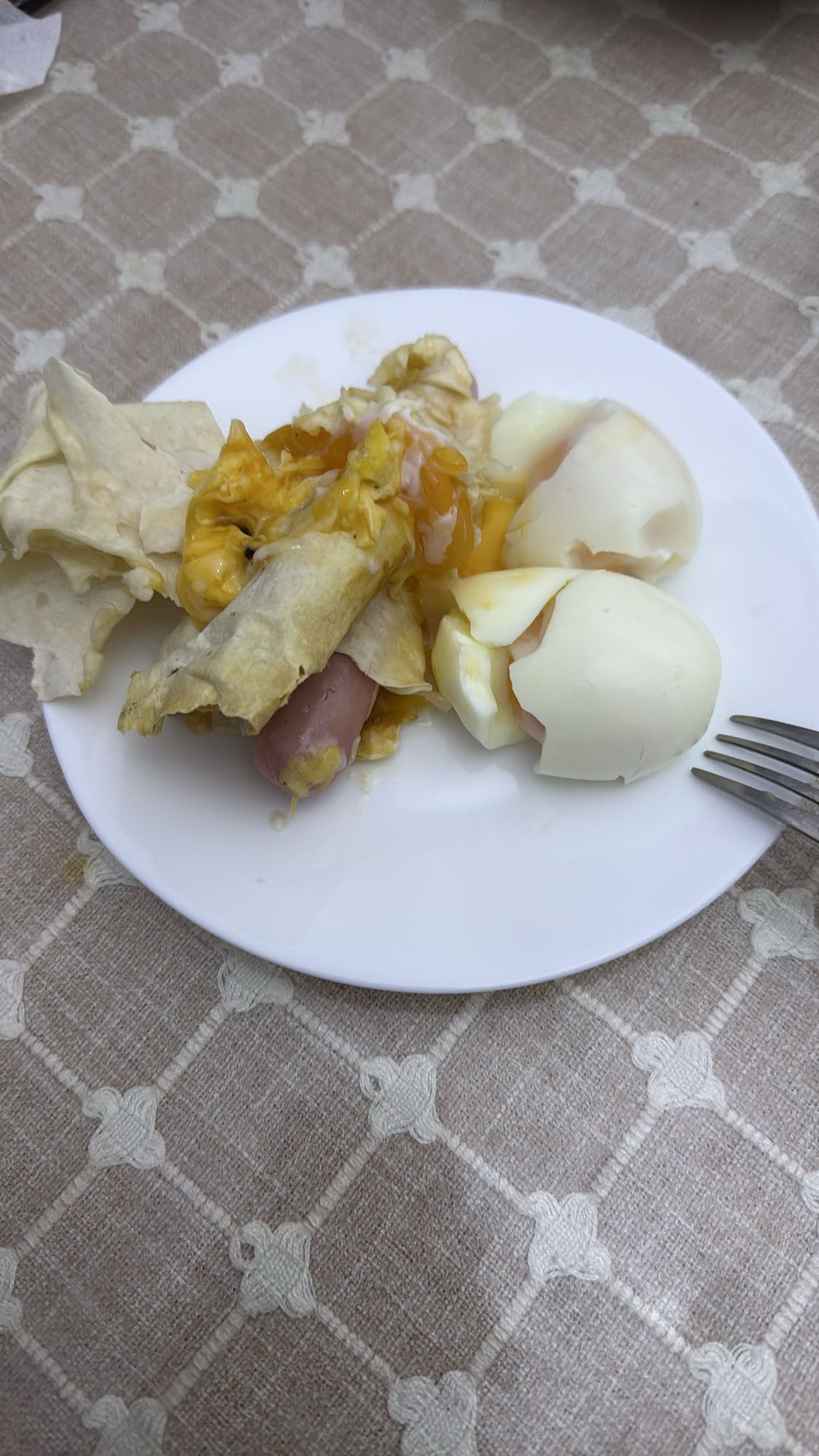 яйца с сосиской и лавашом