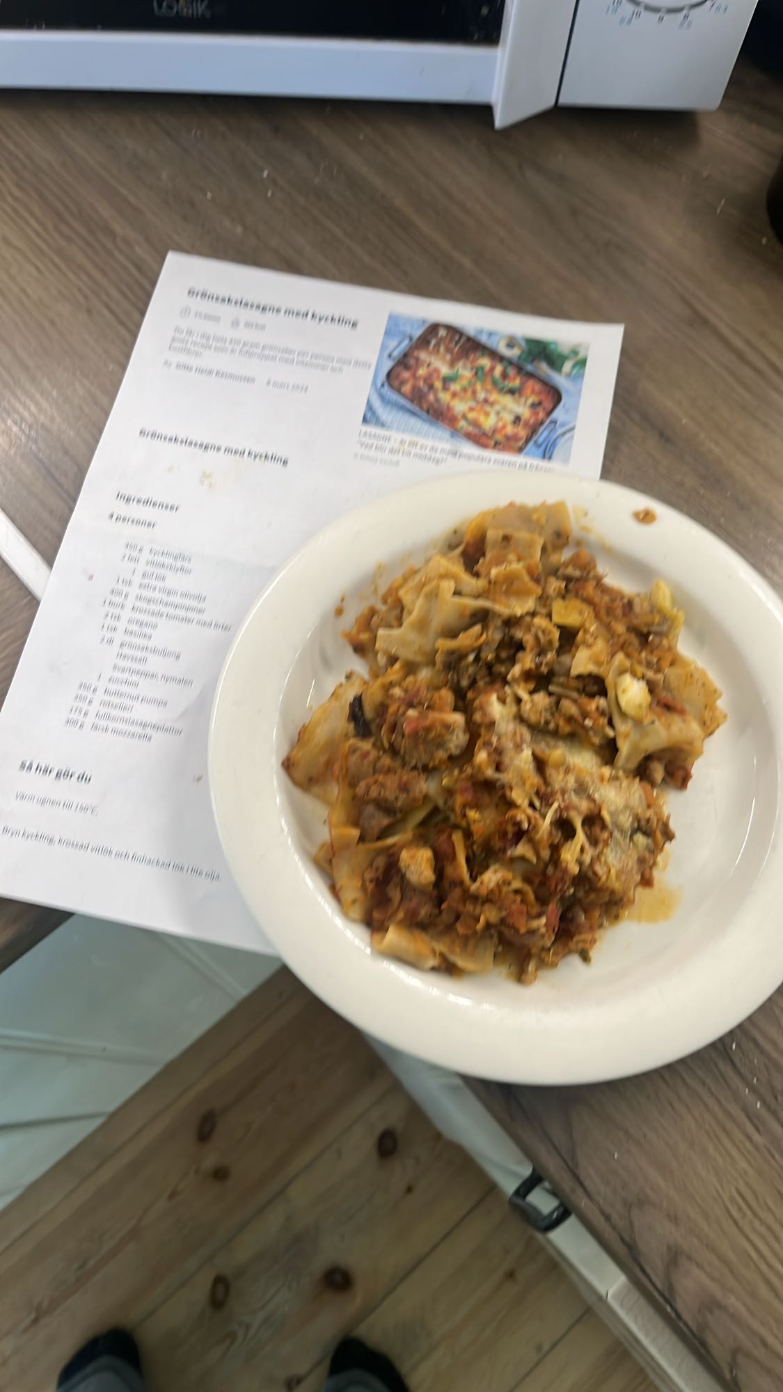 Grönsakslasagne med kyckling