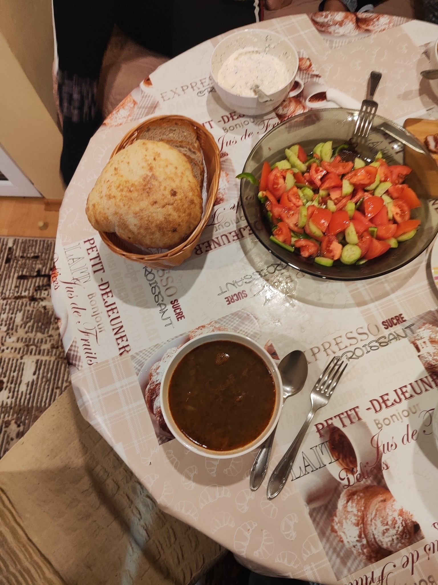 Soup, salad, bread dinner