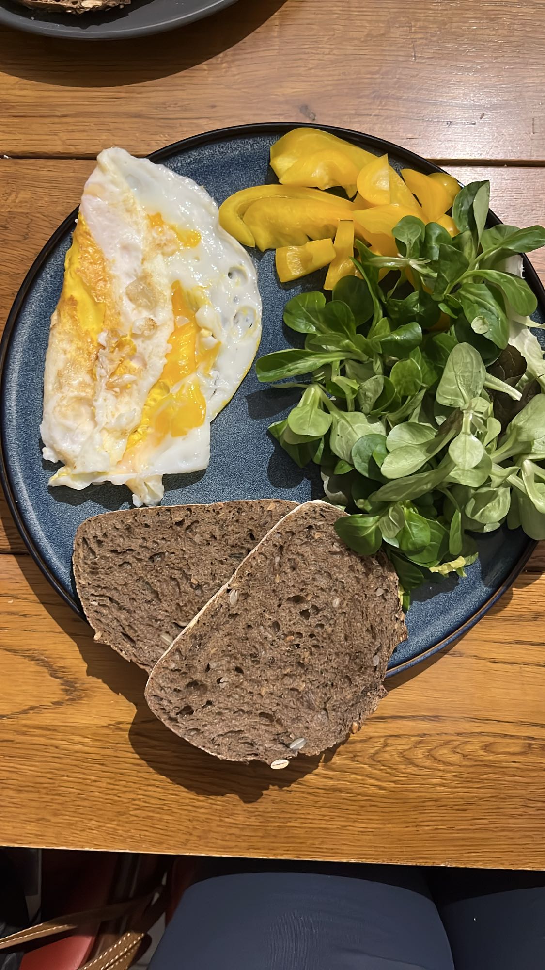 Egg, bread, salad plate