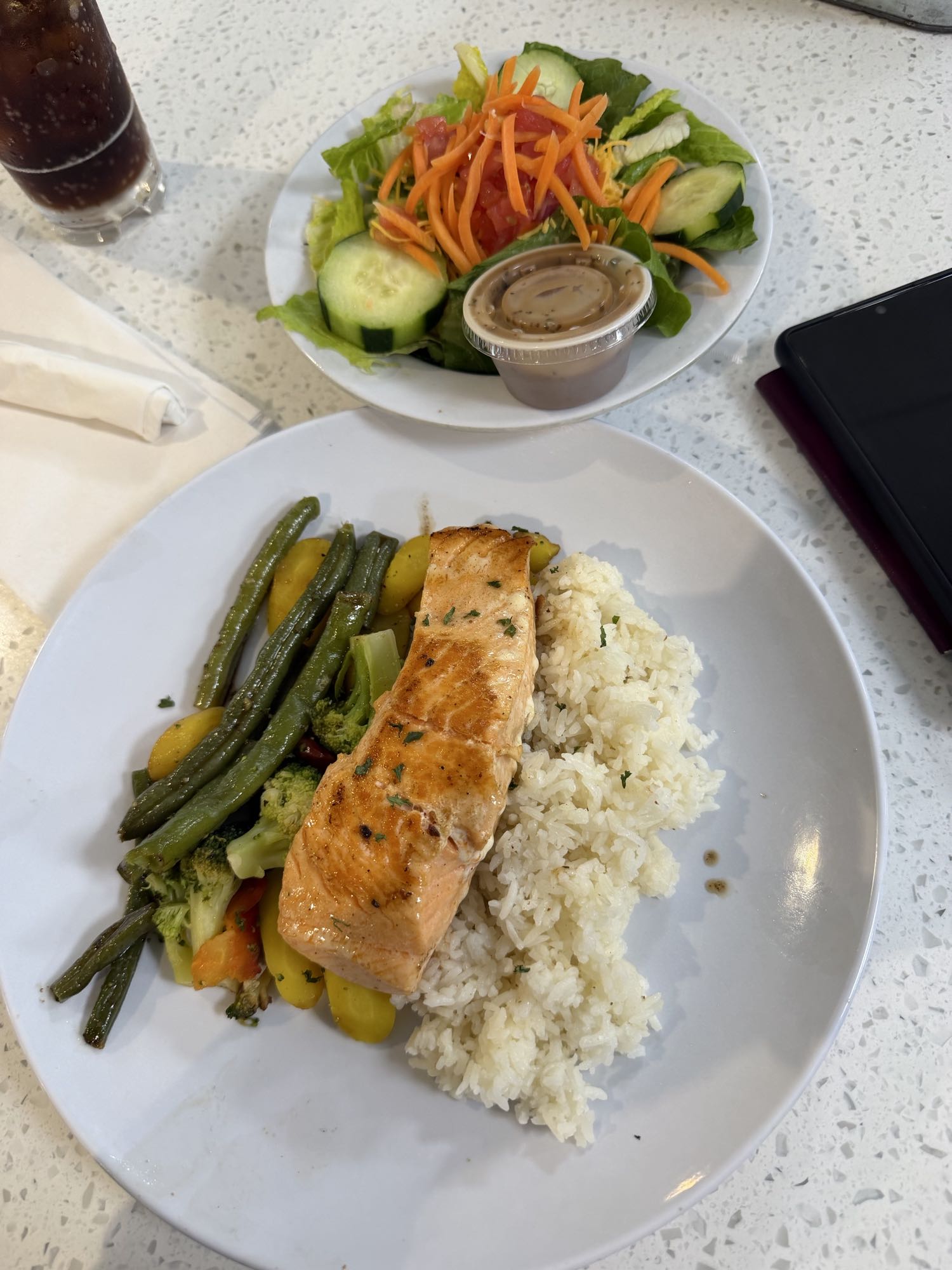 Somonlu sebzeli pilav ve salata