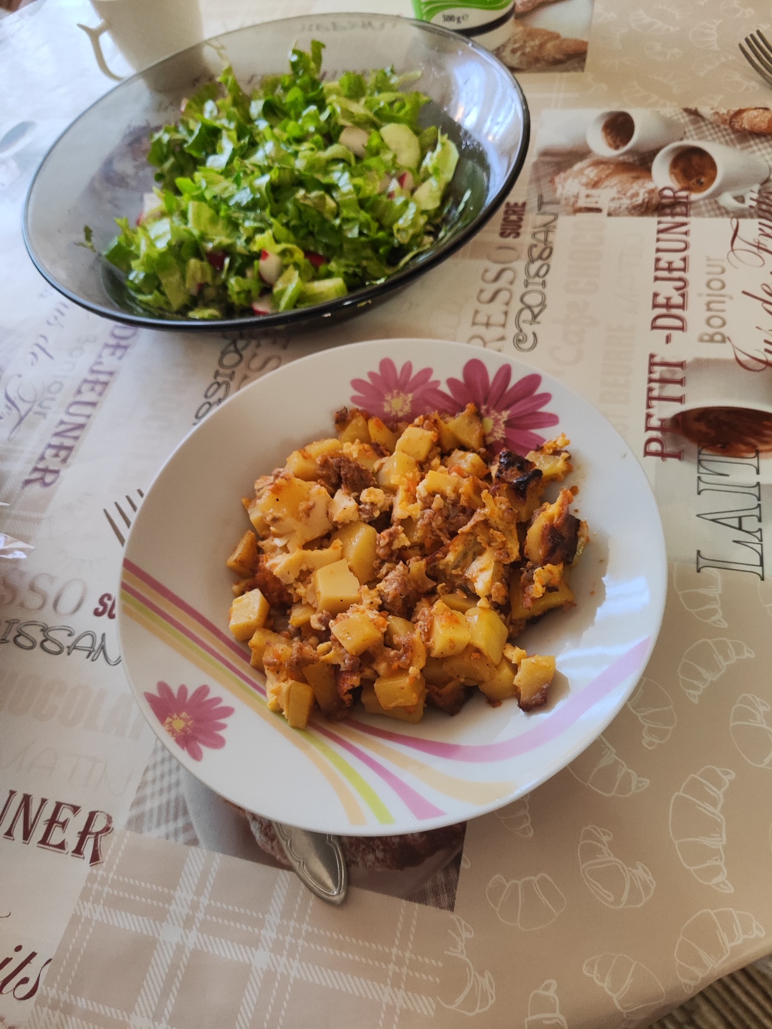 Potato hash with salad